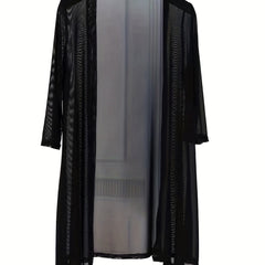 Sheer Mesh Open Front Cover Up 3/4 Sleeve Cardigan Beach Coverup