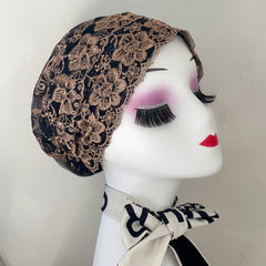 Vintage Lace Flower Embroidery Turban Cap Double Layer Hijab Boho Head Scarf