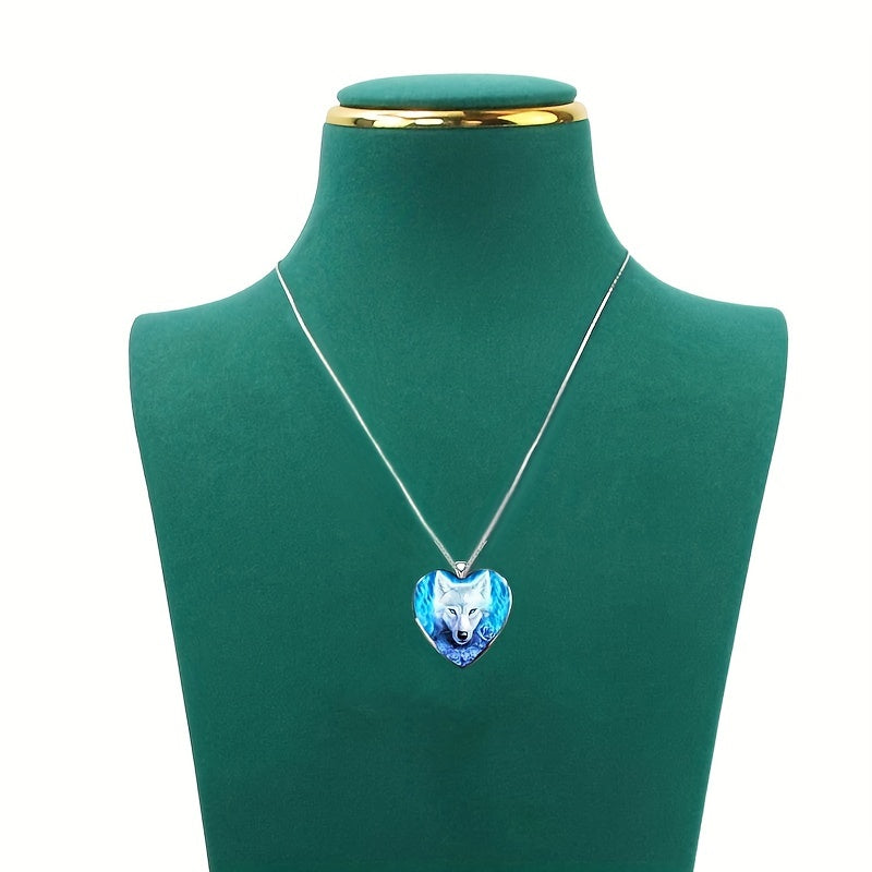 Heart Wolf Head Necklace Pendant Charm Girls Jewelry Accessories