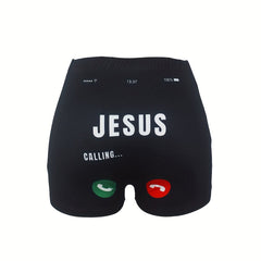 Jesus Calling Skinny Shorts Casual Elastic Waist Women's Clothing