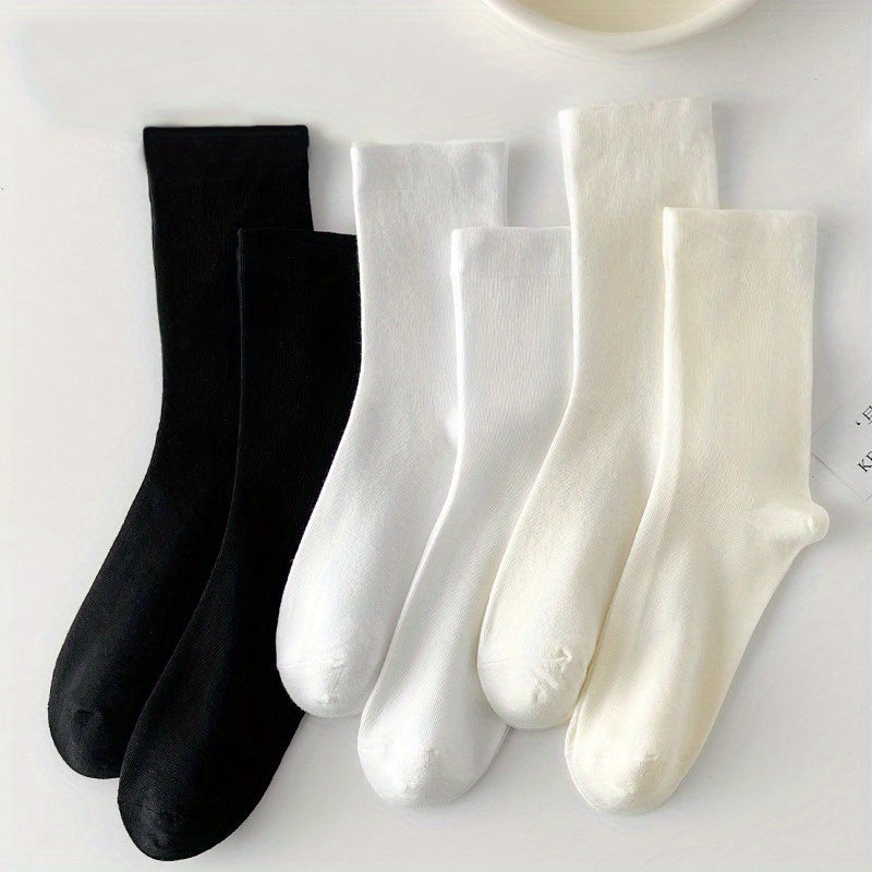 3 Pairs Solid Crew Socks Comfortable & Breathable Mid Tube Women's Stockings