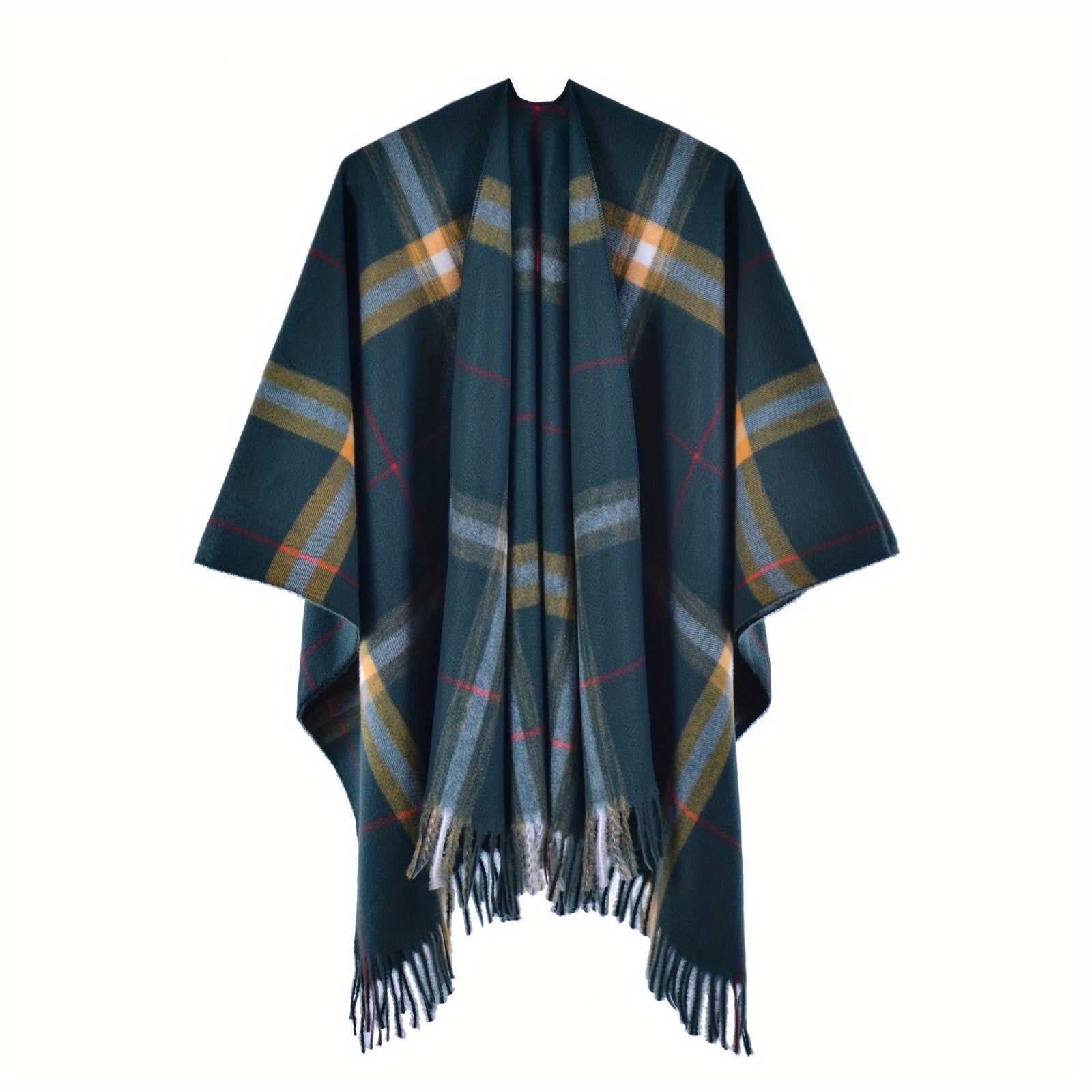 Plaid Reversible Shawl Oversized Cashmere Poncho