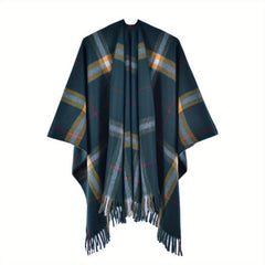 Plaid Reversible Shawl Oversized Cashmere Poncho