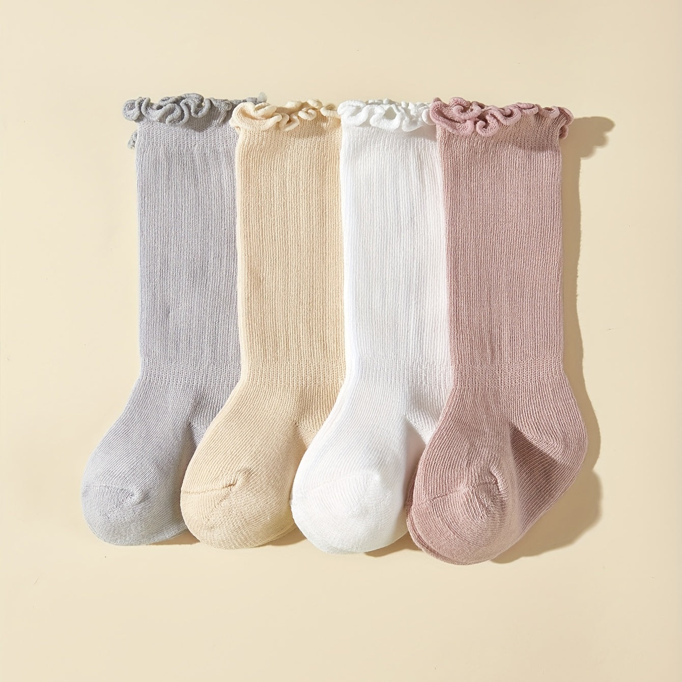 4 Pairs Baby Girls Kids Cotton Long Socks for Spring Autumn