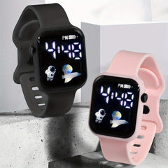 2pcs Astronaut Pattern LED Screen Electronic Watch for Boys Girls Teens