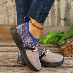Women's Mesh Geometric Pattern Running Shoes Chain Matching Fashion Sole