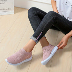 Women's Rhinestone Knitted Flats Slip On Shoes