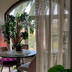Bohemian Sheer Curtain with Hollow Trim and Tassel - Home Decor