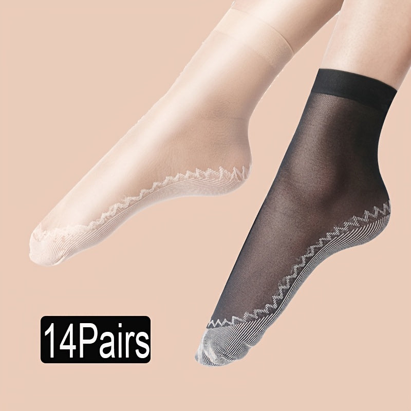 14 Pairs Lace Mesh Socks Non Slip Women's Stockings