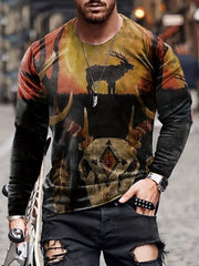 Bull Skeleton Men's Long Sleeve Vintage Tee Autumn Clothing