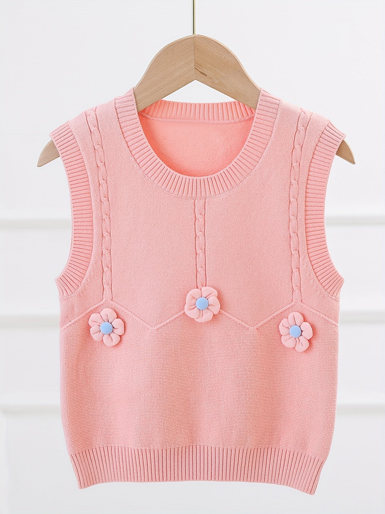 Girls' Knit Vest Flower Decor Sweater Pullover for Autumn/Winter