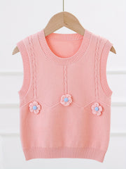 Girls' Knit Vest Flower Decor Sweater Pullover for Autumn/Winter