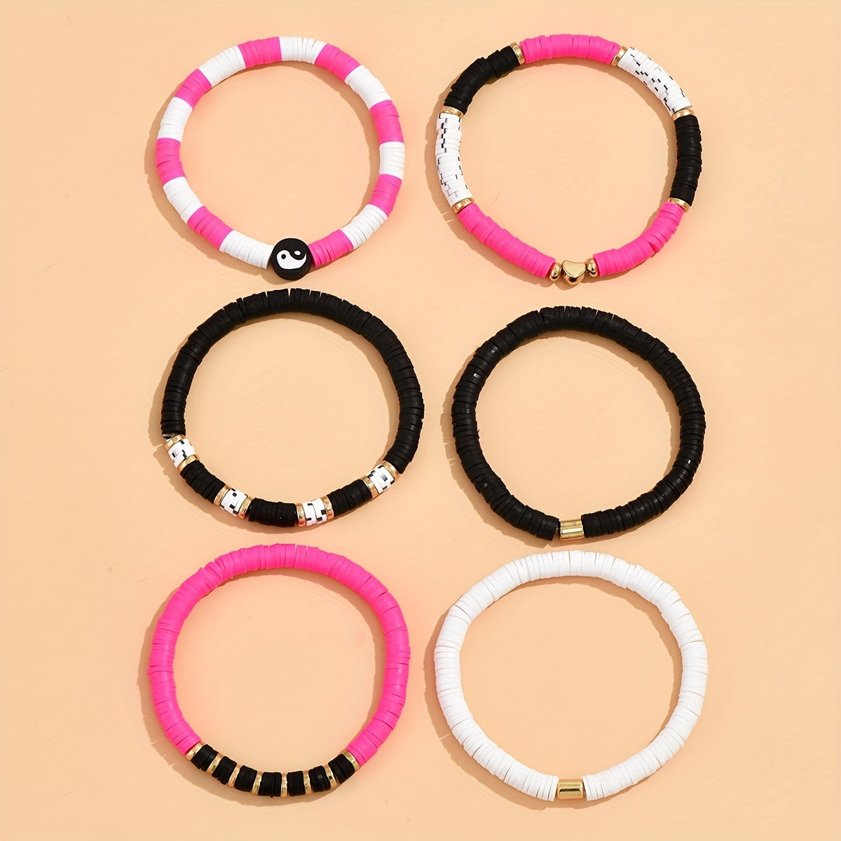 6 Pcs Soft Pottery Beaded Bracelet Set for Summer Beach