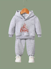Girls 2pc Christmas Letter Hoodie Sweatshirt & Sweatpants Set