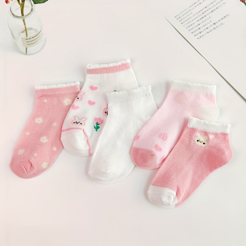 5 Pairs Baby Girls Cartoon Bunny Pattern Pink Ankle Socks