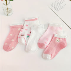 5 Pairs Baby Girls Cartoon Bunny Pattern Pink Ankle Socks