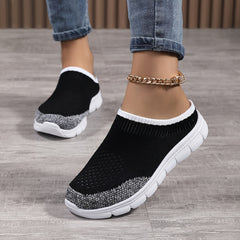 Women's Round Toe Woven Slip on Sneakers Lightweight Slipper Outwear