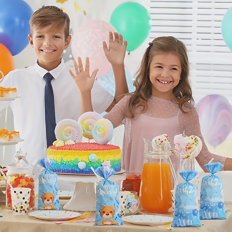 100 Cartoon Cellophane Bags 2 Patterns Birthday Party Candy Bags with 100 Ties