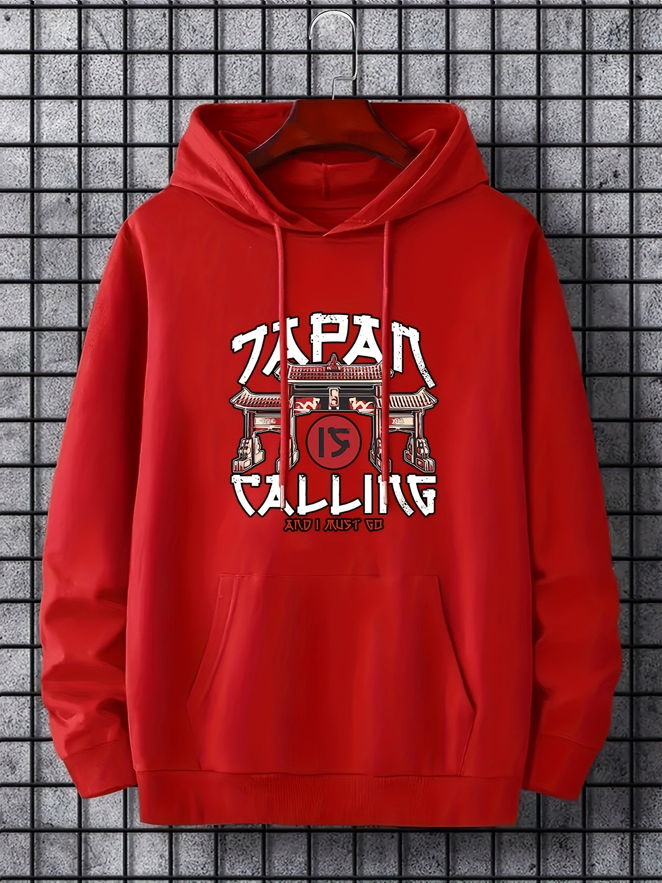 Japanese Architecture Print Men's Hooded Sweatshirt for Autumn Winter