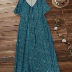 Short Sleeve Nipped Waist Maxi Dress