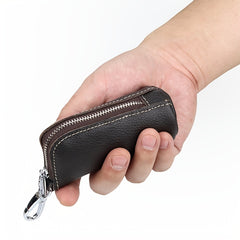 Retro Cowhide Car Key Holder Zipper Keys Storage Bag Keychain