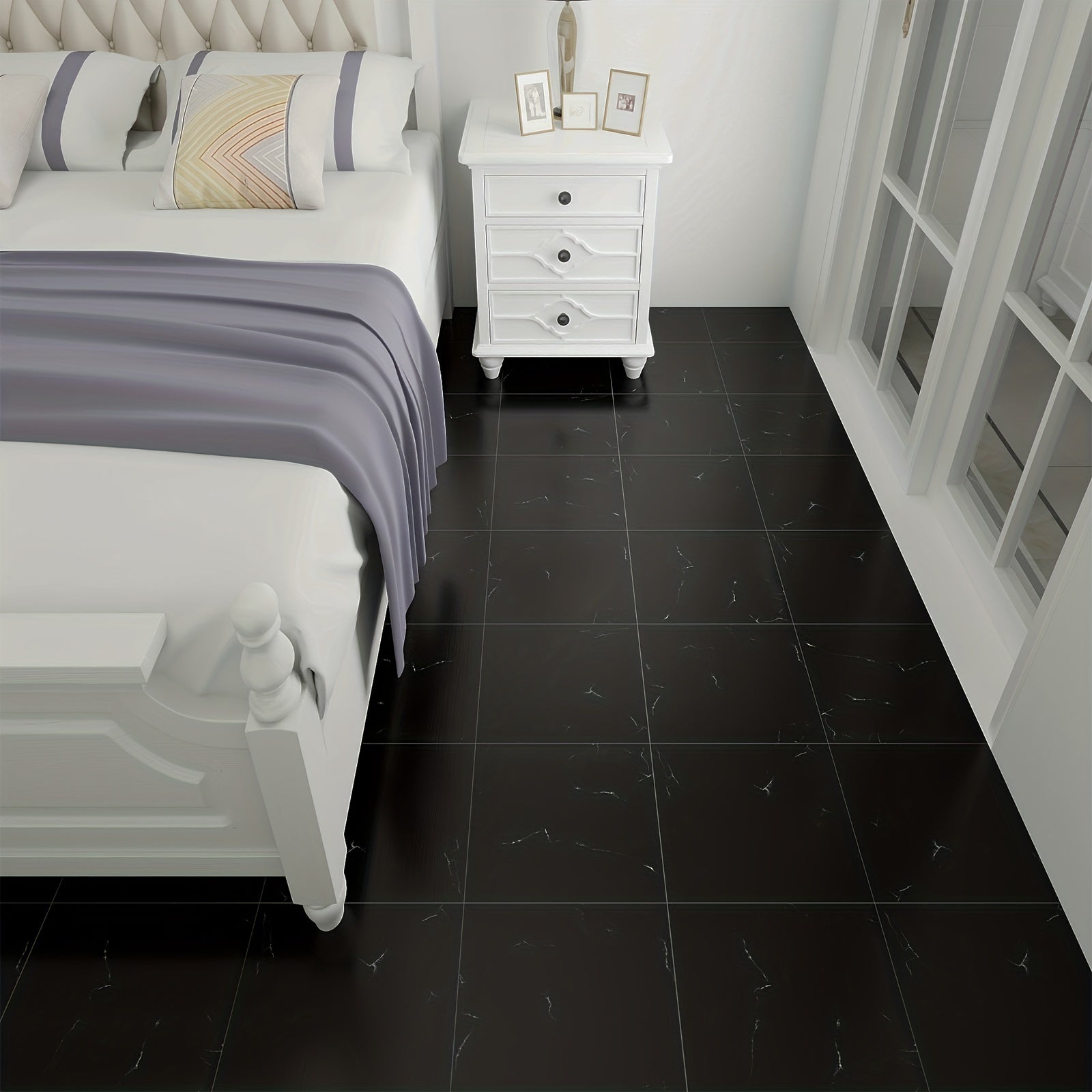 5pcs Marble Peel and Stick Floor Tiles - Waterproof & Easy Install