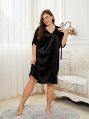 Half Sleeve V Neck Nightgown Midi Sleepshirt