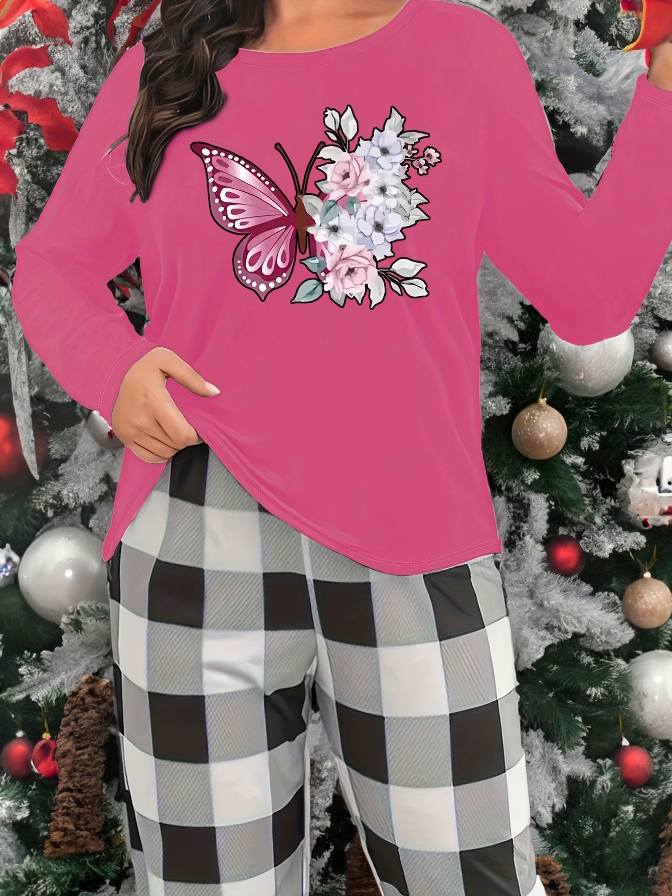 Butterfly Print Long Sleeve Lounge Top Women's Loungewear