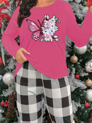 Butterfly Print Long Sleeve Lounge Top Women's Loungewear