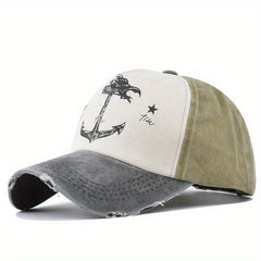 Vintage Duckbill Cap Washed Print Sailor Cap Contrast Cap