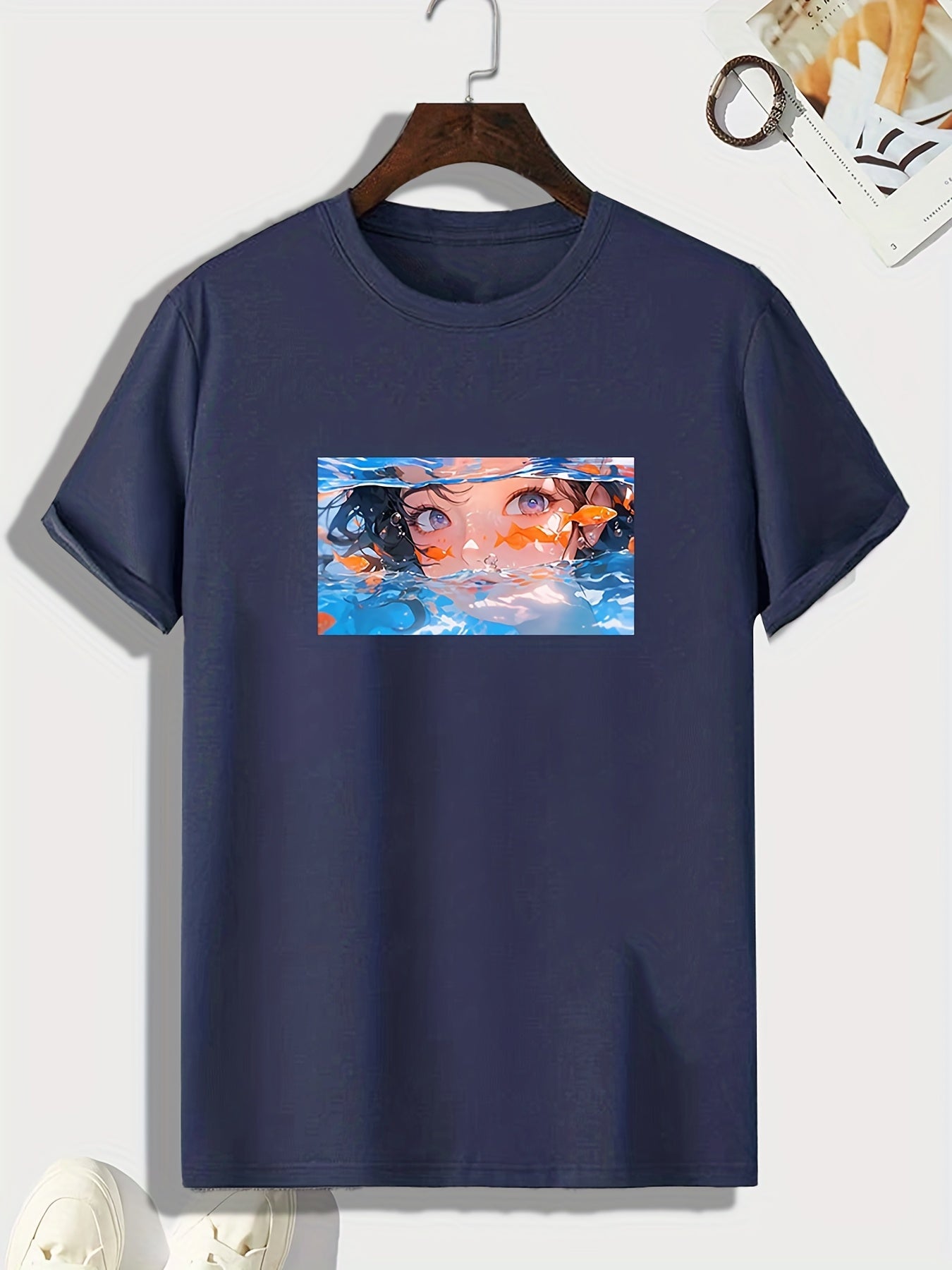 Anime Girl Pattern Print Men's Comfy Sports T shirt Graphic Tee