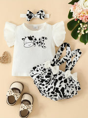 Cow Print Sleeveless Romper Set for Baby Girls