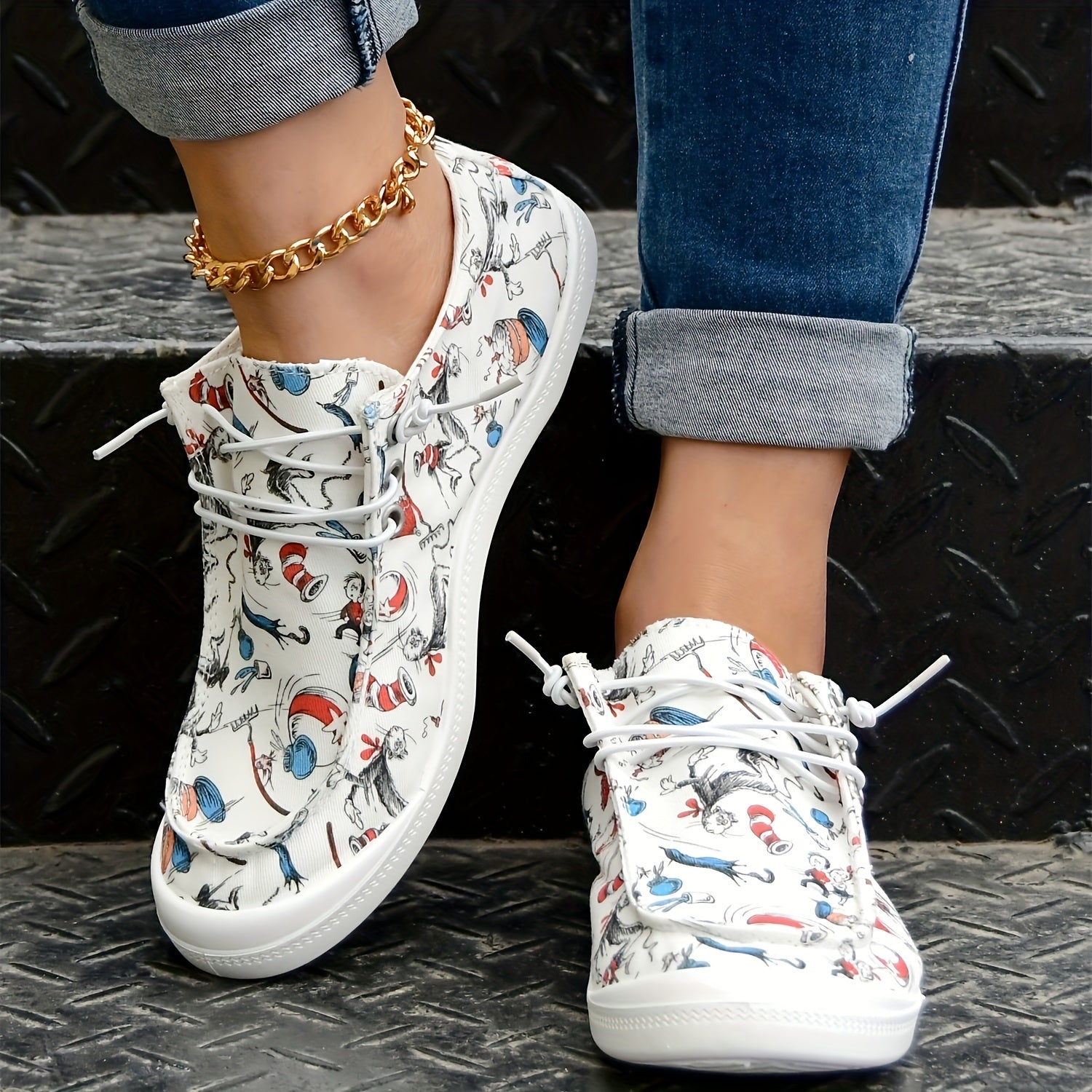 Women's Cartoon Pattern Skate Shoes Lightweight Walking Shoes