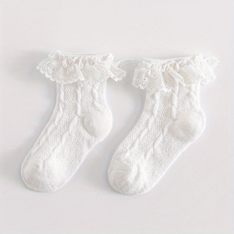 Girls Lace Trim Mesh Ankle Socks for Toddlers