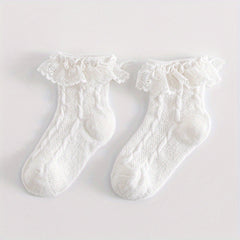 Girls Lace Trim Mesh Ankle Socks for Toddlers