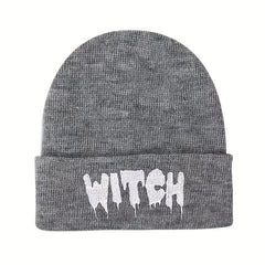 Halloween Witch Punk Hat Embroidered Knitted Warm Hat