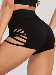 Cut Out Criss Cross High Rise Fitness Shorts