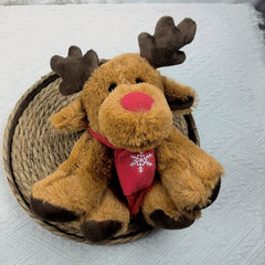 Christmas Reindeer Plush Toy Stuffed Animal with Antlers, Nose, and Scarf