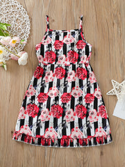 Girls Flower Print Ruffled Cami Dress Skort for Summer Holiday Party