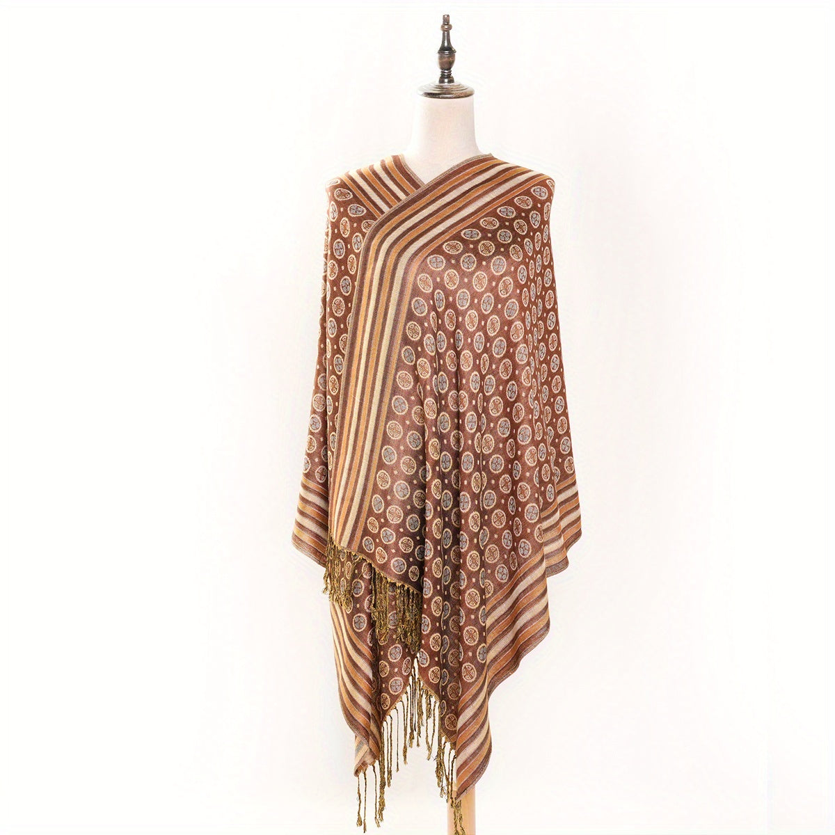 Vintage Paisley Jacquard Large Shawl Tassel Cape Women