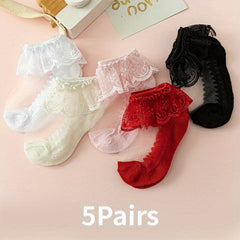 5 Pairs Baby Girls Lace Socks Crystal Silk Princess Mesh Breathable
