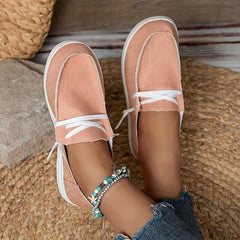 Women's Cow Printed Flat Loafers Lace Up Canvas Shoes