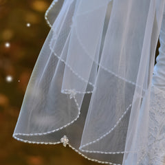 Handcrafted Beaded Edge Single Layer Bridal Veil with Comb