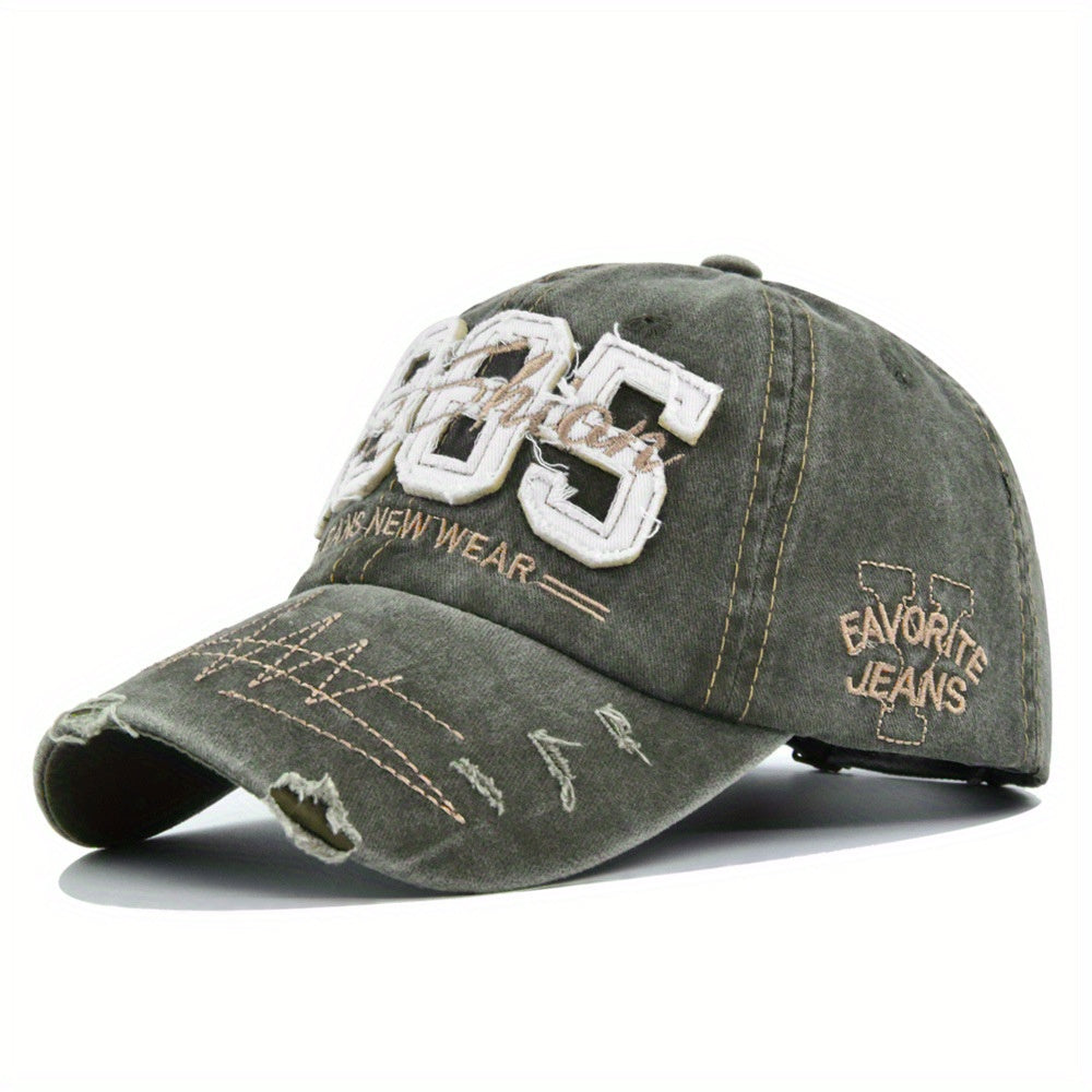 1985 Embroidery Ripped Baseball Cap Washed Distressed Patch Adjustable Dad Hat