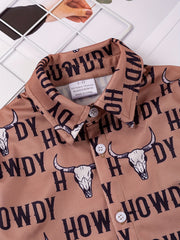 Boys Western Cowboy Print Shirts Long Sleeve Button Down Tops