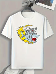 Shark & Monster Print Men's Graphic Tee for Summer
