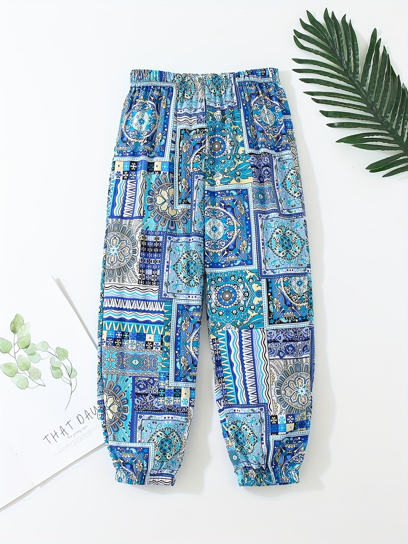Girls Ethnic Graphic Cotton Jogger Trousers Kids Baggy Pants
