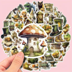 50pcs Retro Forest Magic Book Mushroom Stickers - Waterproof