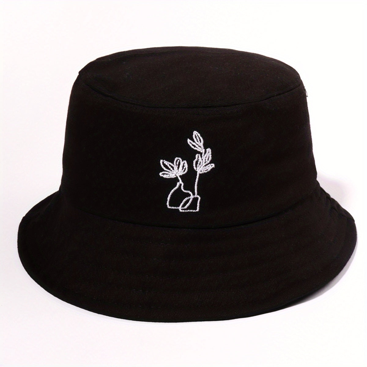 Grass Embroidery Fisherman Cap Casual Bucket Hat Unisex Lightweight Basin Hats