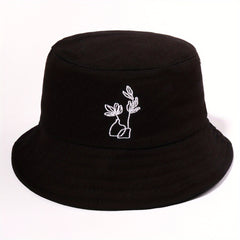Grass Embroidery Fisherman Cap Casual Bucket Hat Unisex Lightweight Basin Hats